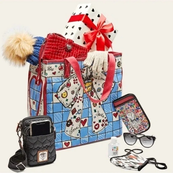 NWT Brighton Love Sparkle Tote Canvas Bag Tom Clancy Design Hearts Cat a… - Picture 2 of 14